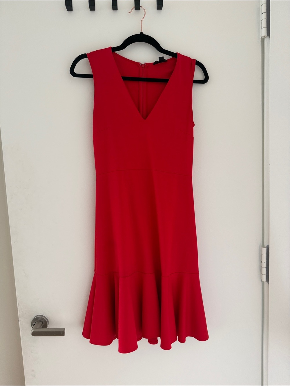 J. Crew Red V-Neck Sleeveless Flounce Dress